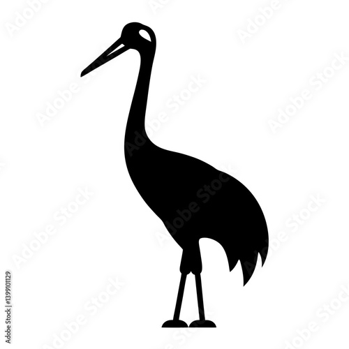Silhouette of an elegant and graceful Crane bird standing tall and proud