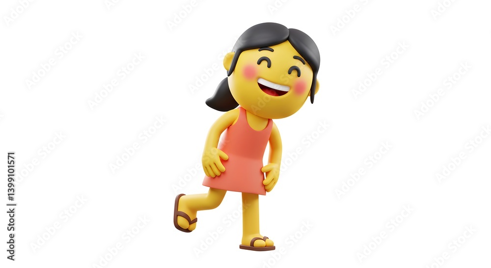 Cheerful 3D Cartoon Girl with Happy Expression in Relaxed Posture Cheerful 3D Cartoon Girl with Happy Expression in Relaxed Posture
