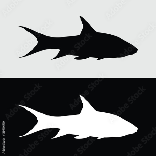masher fish silhouette design. River fish that is starting to attract many fans