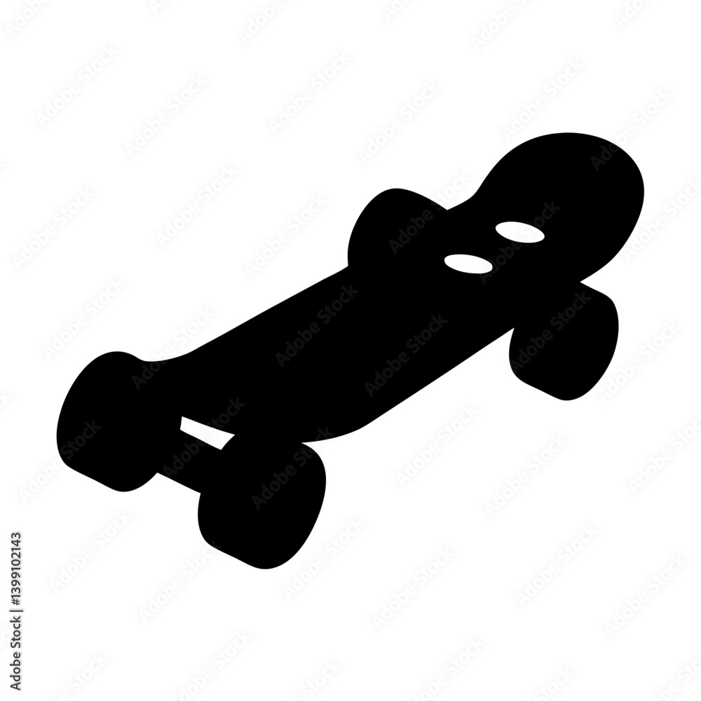 Silhouette of a modern skateboard with two wheels, set at an angle Silhouette of a modern skateboard with two wheels, set at an angle