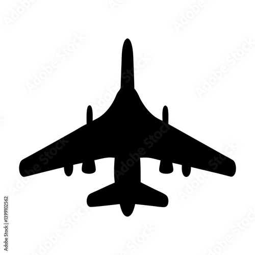 Silhouette of a B52 Stratofortress bomber aircraft, facing directly toward the viewer