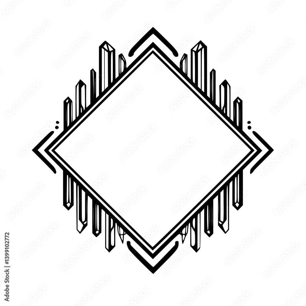 Art Deco Diamond Frame with Crystal Elements, Minimalist Graphic Design Art Deco Diamond Frame with Crystal Elements, Minimalist Graphic Design