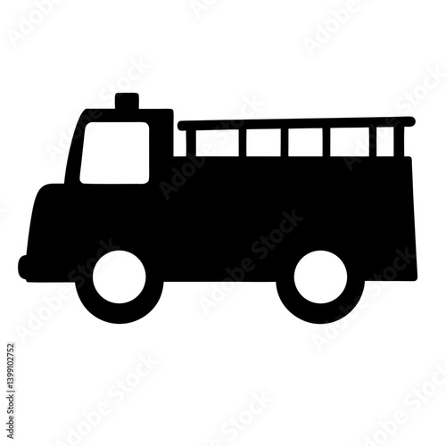 Stylized Silhouette of a Firetruck with Ladder and Visible Wheels