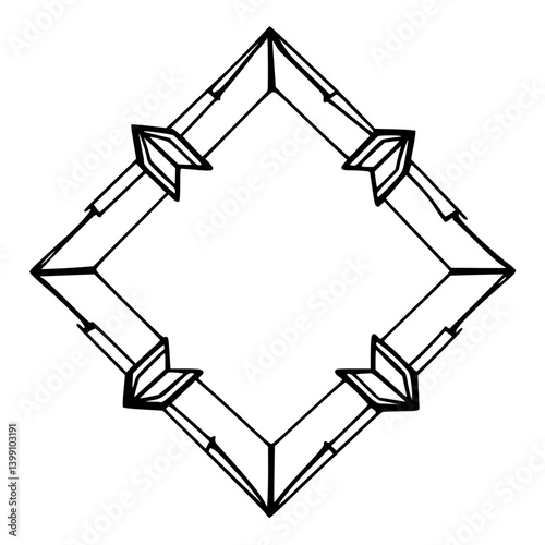 Geometric Diamond Frame in Ink: Minimalist Line Art with Decorative Corners