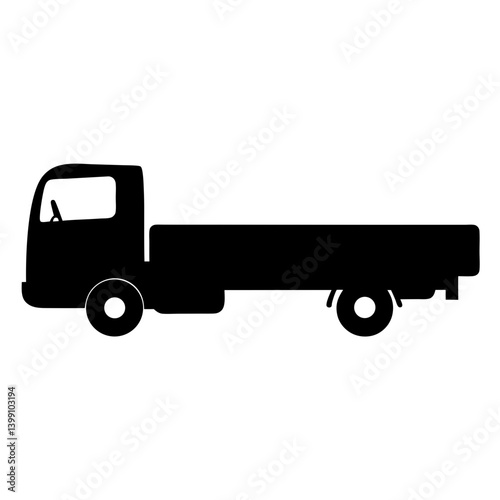 Stylized black silhouette illustration of a flatbed truck with two axles