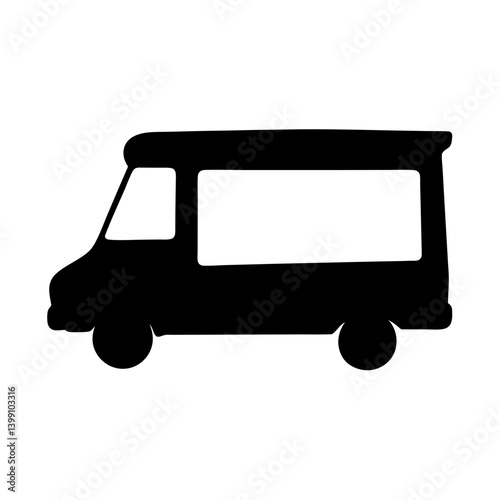 Silhouette of a delivery van or food truck with large windows