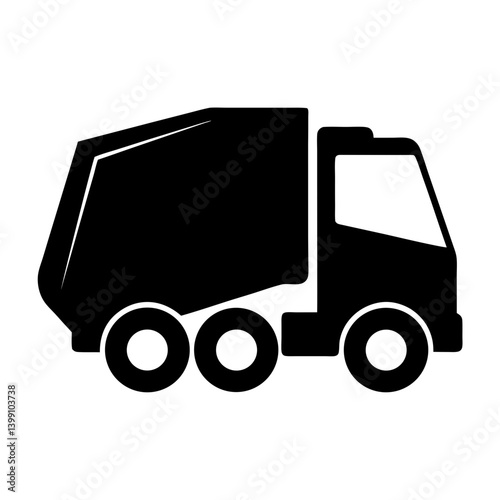Simplified black and white icon of a garbage truck or waste collector