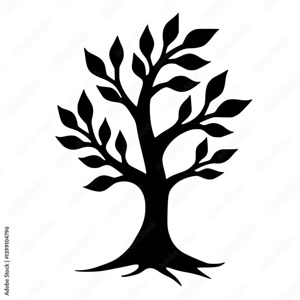 Black Silhouette Tree Vector Illustration on White Background Black Silhouette Tree Vector Illustration on White Background