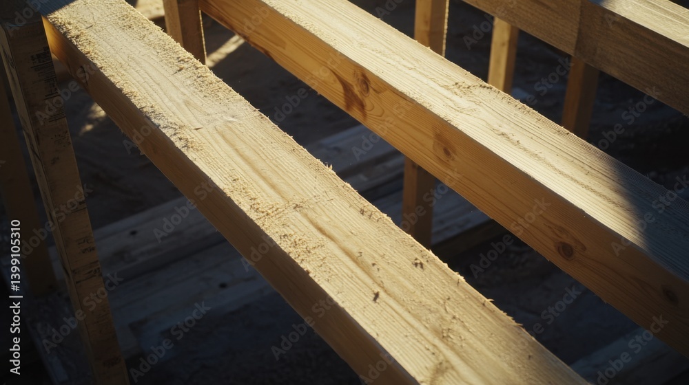 A construction site carpenter cutting wooden beams for framing. Featuring precision and skill A construction site carpenter cutting wooden beams for framing. Featuring precision and skill