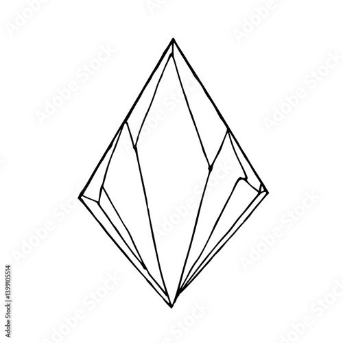 Simple Diamond Crystal Line Art, Ink Sketch on White