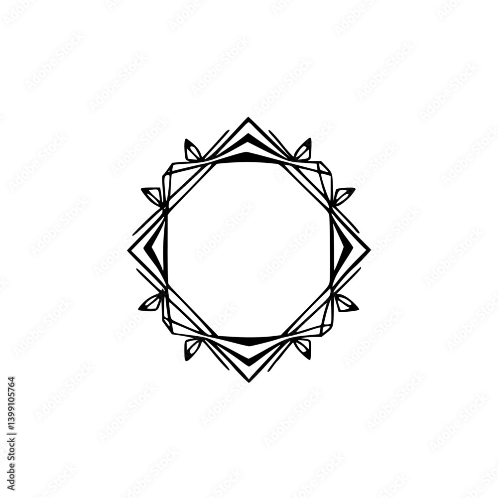 Geometric Frame Design, Elegant Black Line Art on White Background Geometric Frame Design, Elegant Black Line Art on White Background