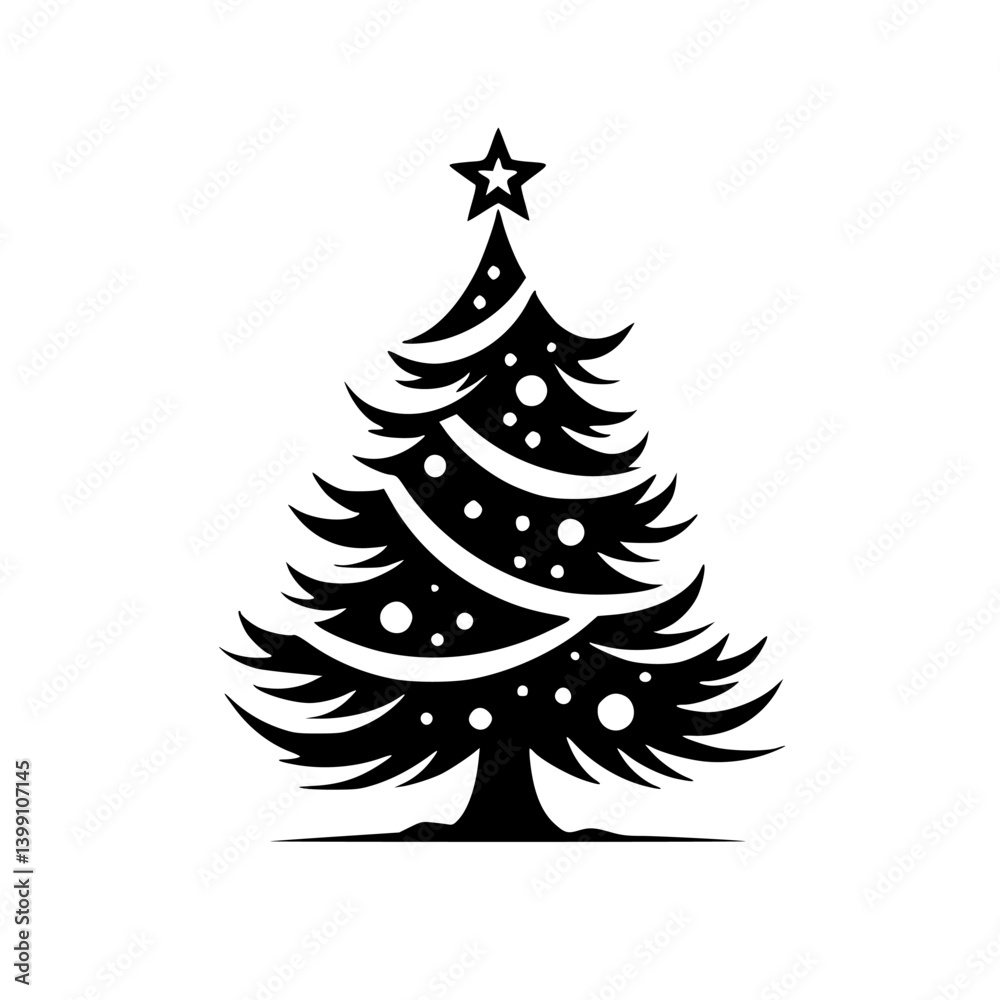 Fototapeta premium Black & White Minimalist Christmas Tree Icon