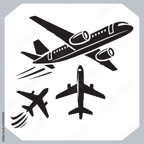 Obraz na płótnie Travel Sign Featuring Airplane Silhouettes Icon for Digital and Print Use w salonie