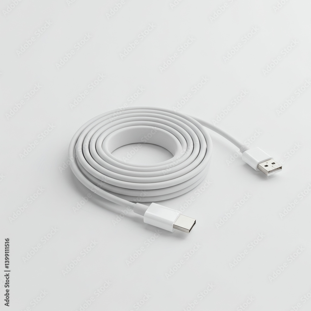 High-Quality White USB-C to USB-A Cable Long Length, Flat Design High-Quality White USB-C to USB-A Cable Long Length, Flat Design