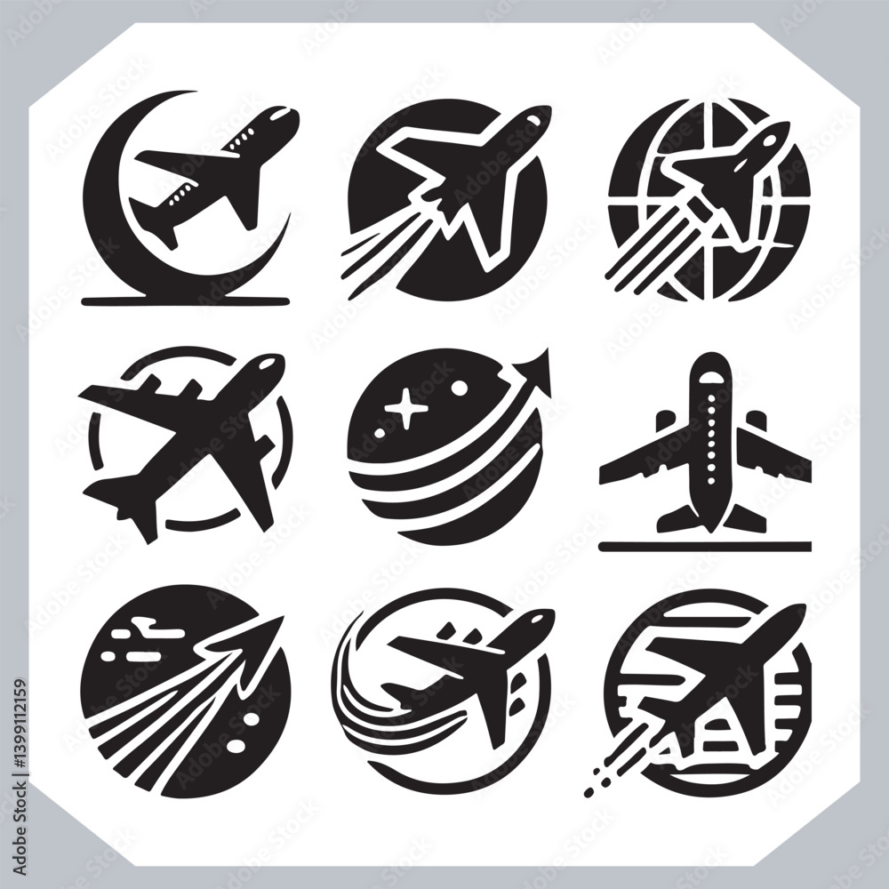 Airplane Silhouettes Sign and Symbol for Travel and Aviation Web Projects
