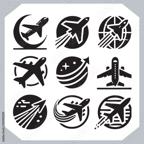Obraz na płótnie Airplane Silhouettes Sign and Symbol for Travel and Aviation Web Projects w salonie