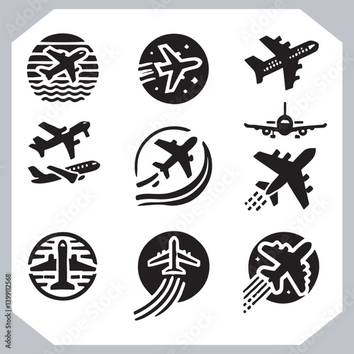 Obraz na płótnie Plane Silhouettes Icon Vector Illustration for Web and Mobile App Interface w salonie
