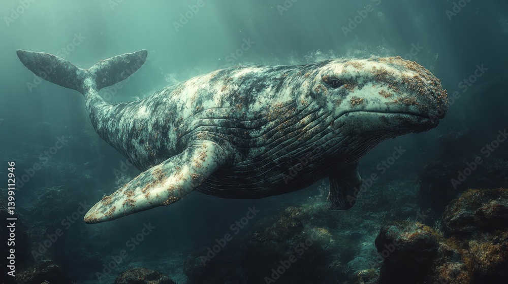 Fototapeta premium Majestic Whale in the Deep Ocean: A Breathtaking Underwater Encounter