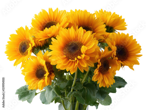 isolated transparent Background. Vibrant sunflowers in full bloom, showcasing their bright yellow petals and rich centers