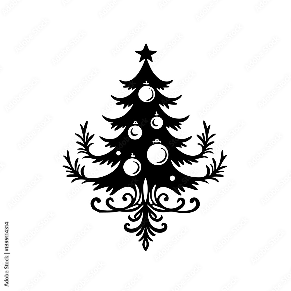 Obraz premium Elegant Black Christmas Tree Silhouette on White Background