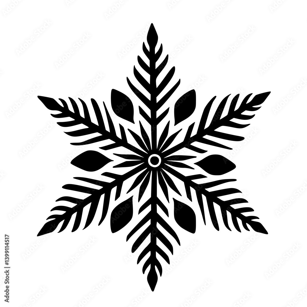 Elegant Black & White Snowflake Ornament Design, Minimalist Style Elegant Black & White Snowflake Ornament Design, Minimalist Style