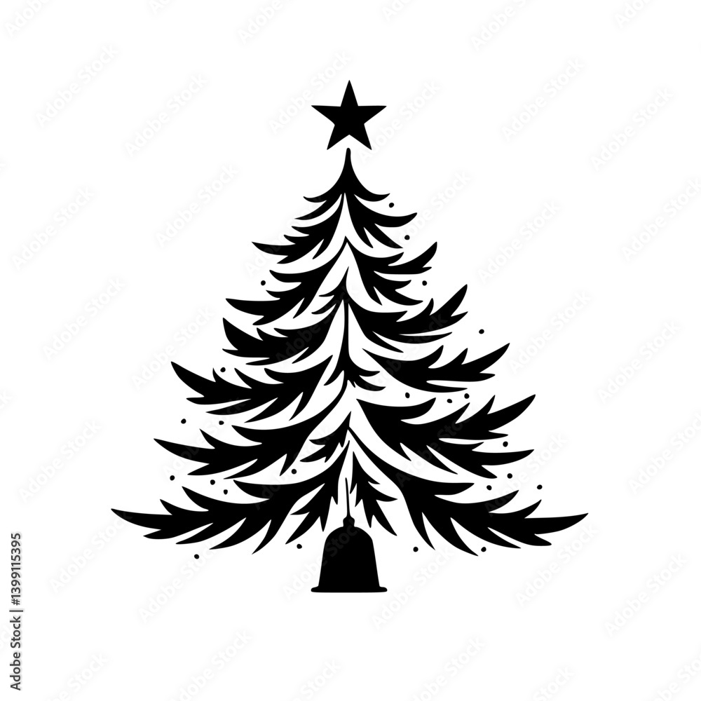 Obraz premium Minimalist Black & White Christmas Tree Illustration