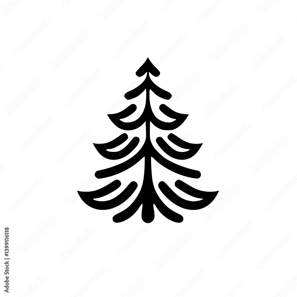 Obraz premium Minimalist Black Fir Tree Icon, White Background, Holiday Design Element