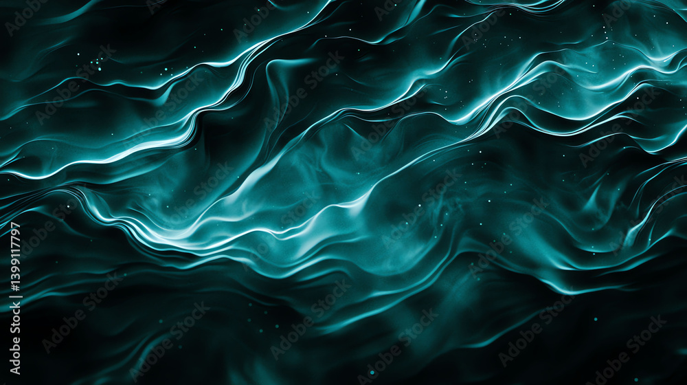 Obraz premium Abstract Teal Glowing Wavy Lines Background Fluid Dynamic Design