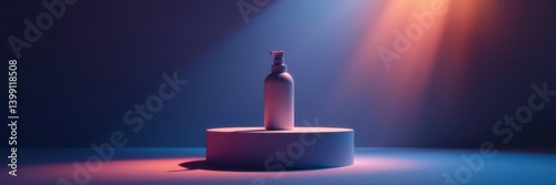 Product on pedestal under dimmable spotlight with halo glow and silhouetted negative space, pedestal, beautiful lights