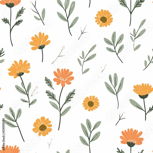 Pot marigold pattern.Exquisite vector floral patterns.