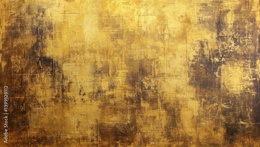 Obraz premium Textured canvas painting featuring rich dark brown, gold, and yellow hues against a shimmering gold background, illuminated by warm golden light. High resolution and highly detailed.
