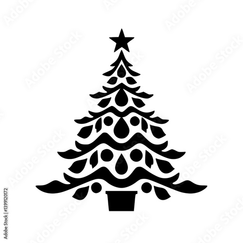 Elegant Black & White Christmas Tree Ornament Illustration
