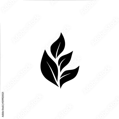 Minimalist Black Leaf Motif on White Background, Nature Logo Design