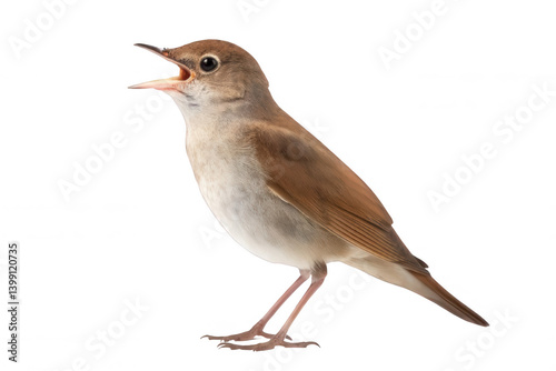 Realistic Nightingale in Vocal Pose Isolated on White Transparent Background