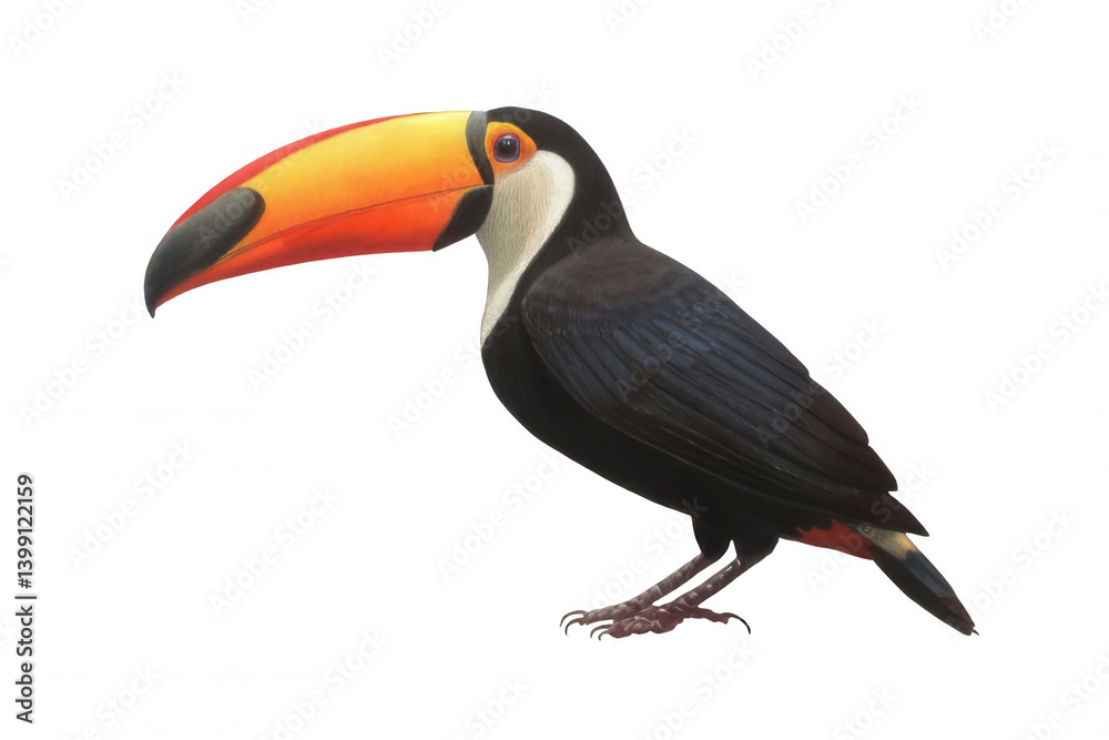 Naklejka premium Realistic Toucan with Large Colorful Beak Side Profile Transparent Background