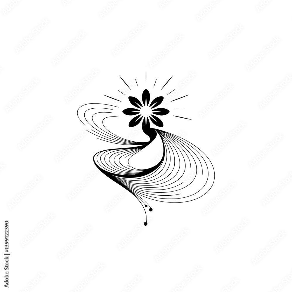 Obraz premium Minimalist Floral Design: Abstract Black and White Flower, Flourish Art