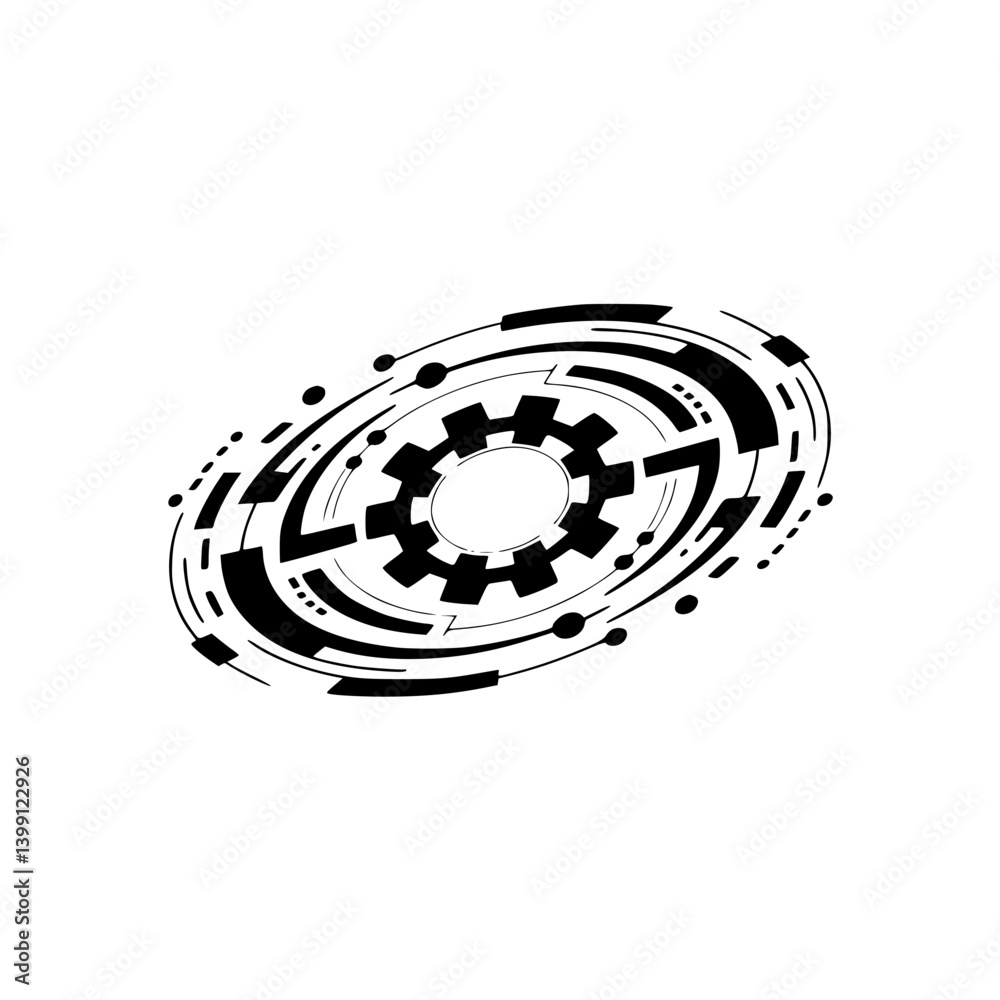 Tech Gear Logo with Modern Geometric Lines & Ellipses Tech Gear Logo with Modern Geometric Lines & Ellipses