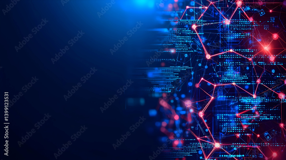 Abstract Digital Network Graphic With Glowing Lines And Colors