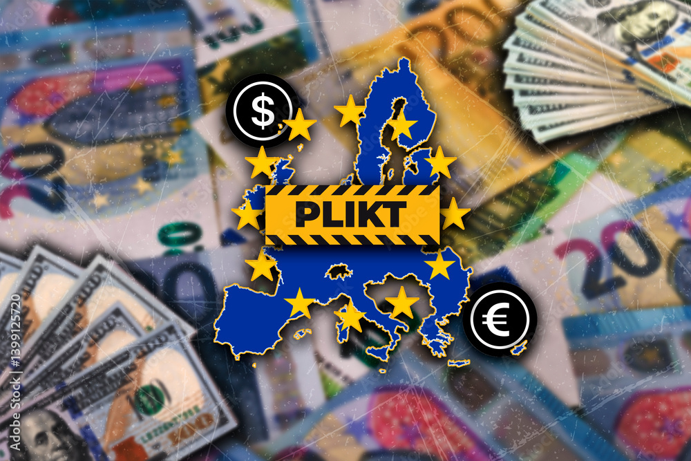 Fototapeta premium United States vs. European Union, import tariffs, trade war, dollar vs. euro