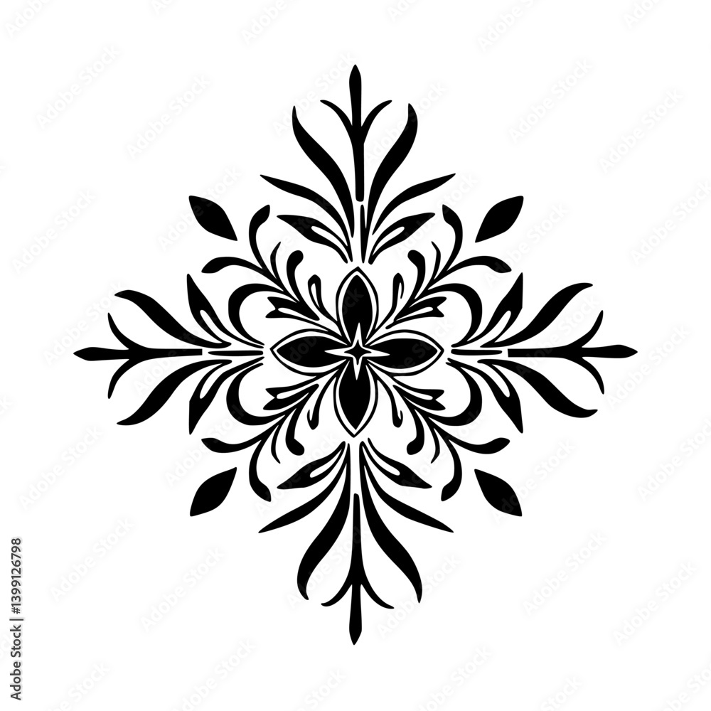 Obraz premium Black Floral Symmetry: Minimalist Ornament on White Background