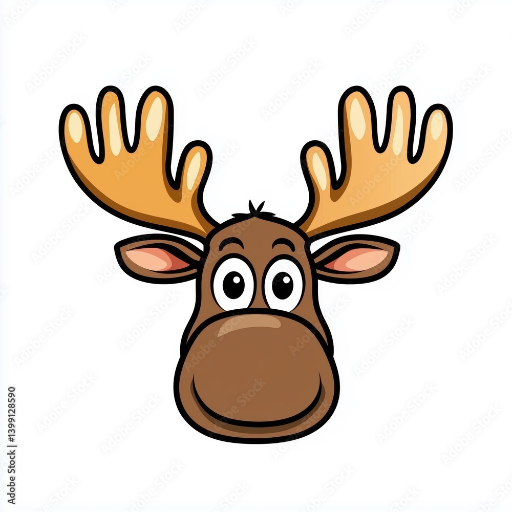 Cartoon illustration of a friendly moose head with large antlers Cartoon illustration of a friendly moose head with large antlers