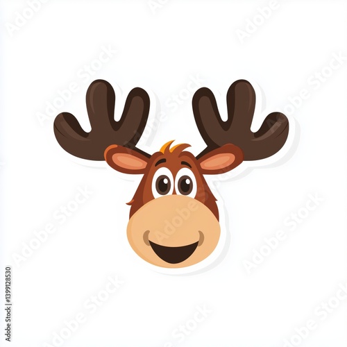 Cartoon illustration of a friendly moose head with large antlers and a smiling mouth