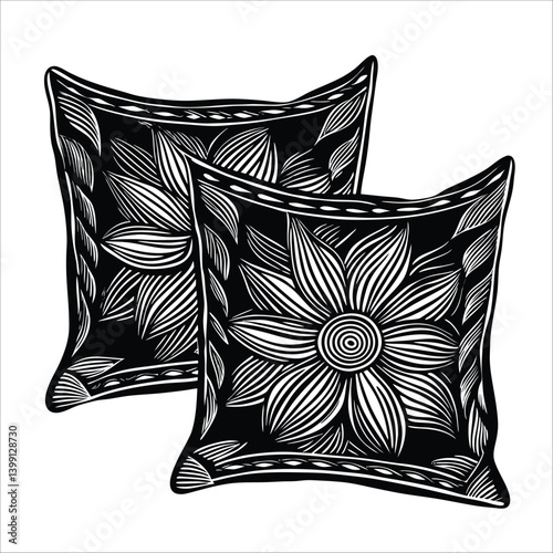 Linen Throw Pillow Covers Soft bedding features a white wool Pillow, coloring, black and white striped on a comfortable bed