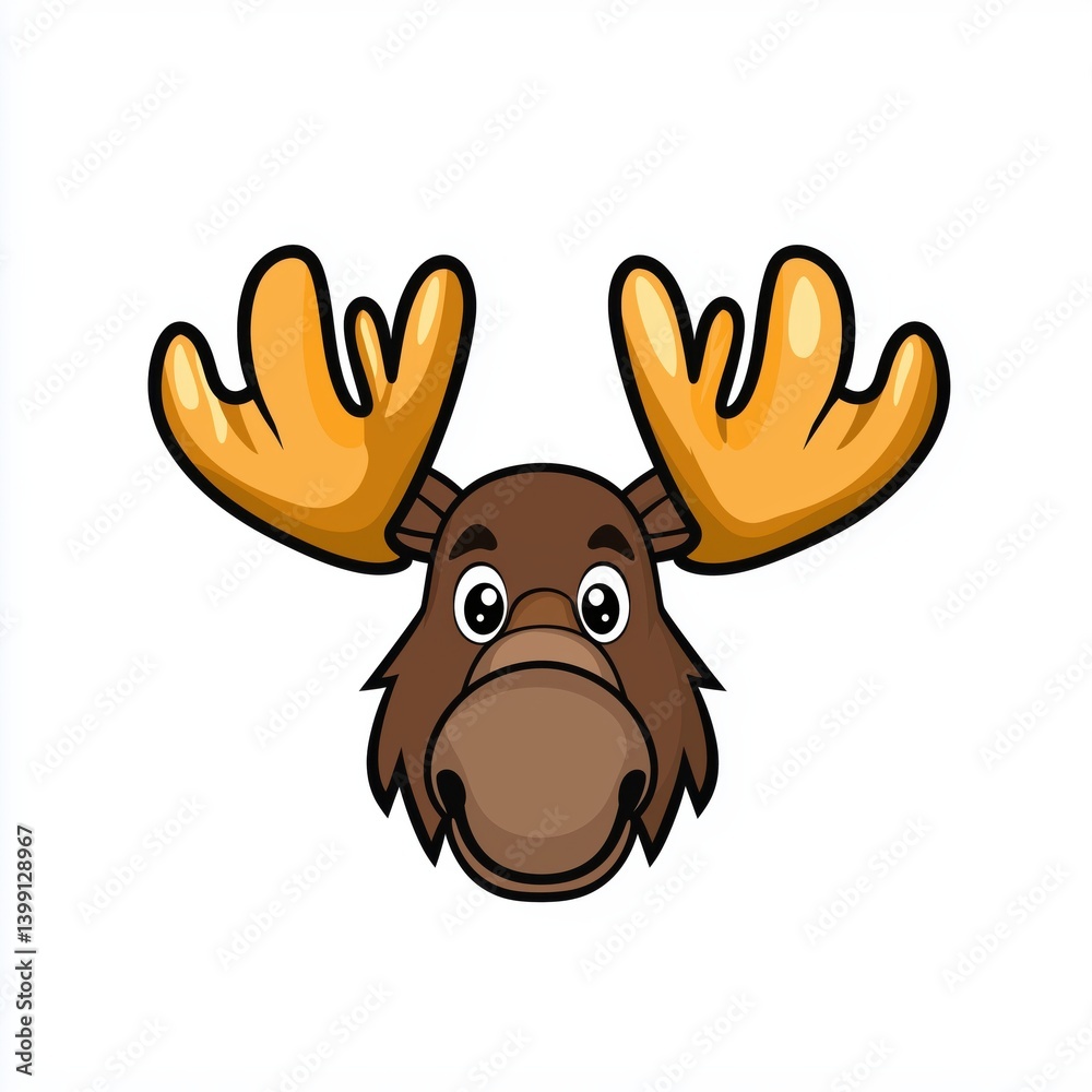 Cartoon illustration of a friendly moose head with large antlers