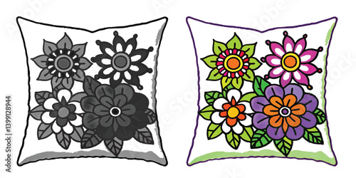 Linen Throw Pillow Covers Soft bedding features a white wool Pillow, coloring, black and white striped on a comfortable bed