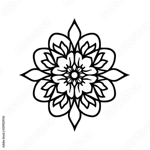 Black & White Mandala Floral Design, Minimalist Style, Decorative Pattern