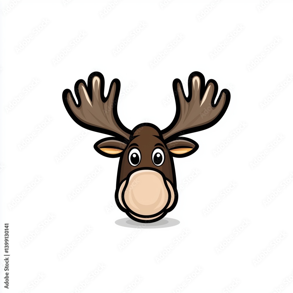 Cartoon illustration of a friendly moose head with large dark brown antlers Cartoon illustration of a friendly moose head with large dark brown antlers