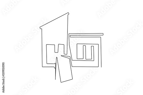 Continuous one line drawing of Coffeehouse or coffe shop. Single line drawing illustration of coffeshop or store. Building for business concept vector art. Doodle line illustration.