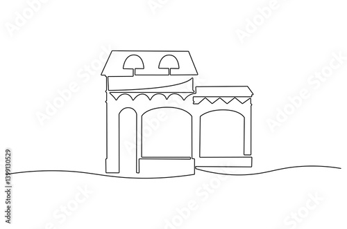 Continuous one line drawing of Coffeehouse or coffe shop. Single line drawing illustration of coffeshop or store. Building for business concept vector art. Doodle line illustration.