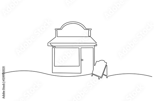 Continuous one line drawing of Coffeehouse or coffe shop. Single line drawing illustration of coffeshop or store. Building for business concept vector art. Doodle line illustration.